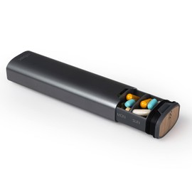 HIGHERHUMAN HigherHuman 7 Day Weekly Pill Organizer 2.0 by mbarc - Premium Stylish Aluminum and Wood Large Capacity Pill Box for Supplements, Pills, Vitamins and Medication. (Steel Grey)