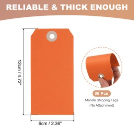 PATIKIL 80Pcs Blank Manilla Shipping Tags, 4 3/4 x 2 3/8 Inches Thick Offset Paper Hang Tags Price Gift Tags Label with Reinforced Eyelet Hole for Clothing Garage Yard Sale, Orange