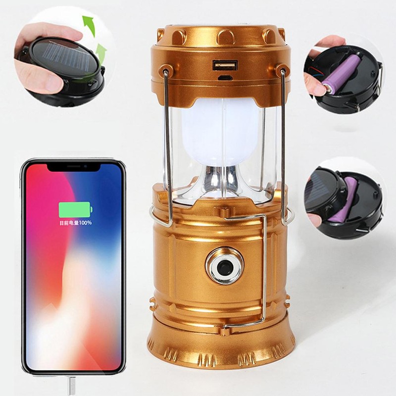 LED Camping Lantern USB or Solar Powered Rechargeable Emergency Lights
