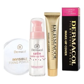 Kit Prebase Satin, Maquillaje Make-up Cover Y Polvo Dermacol