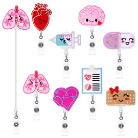 HMIEPRS Pack of 8 Felt ID Card Holders Nurse, Retractable ID Card Sleeves with Clip, Nurse Badge Holder Reels for Nurses, Doctors, Volunteers, Students, Teachers, ID Card