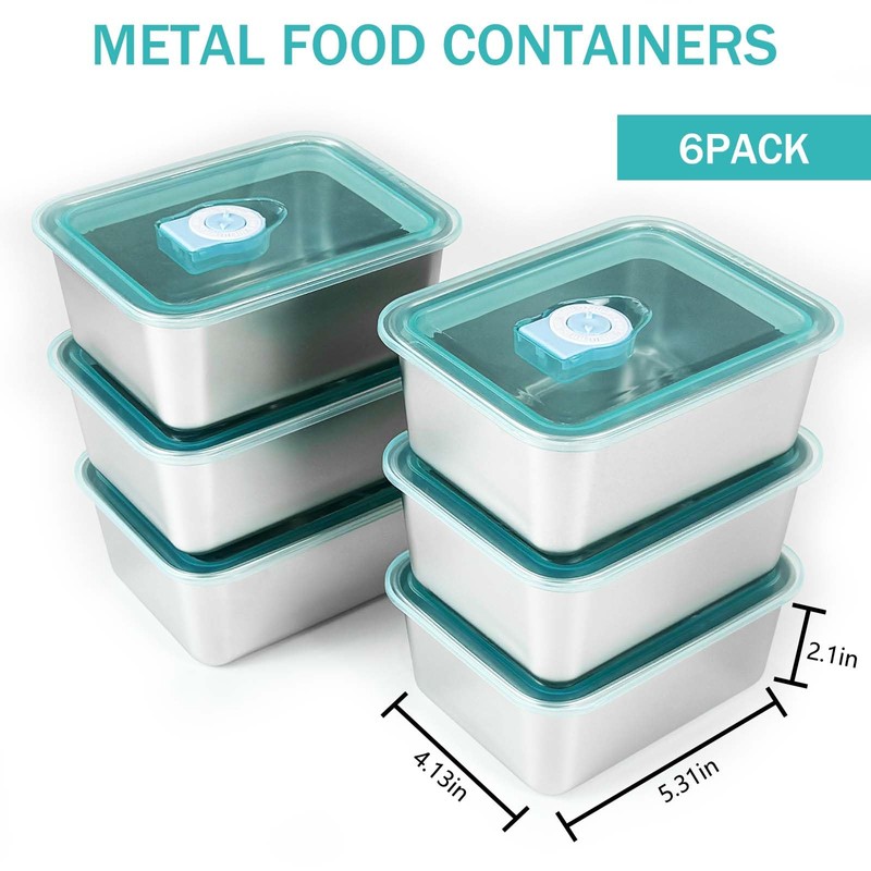 6 Pack 304 Stainless Steel Food Storage Containers Airtight Lids