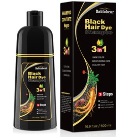 Black Hair Dye Shampoo 3 in 1, Shampoo Tinte para Cubrir Canas para Hombres y Mujeres, Cobertura Instantánea de Canas con Esencia Herbal
