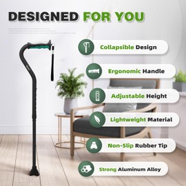 BigAlex Lightweight Walking Cane, Soft Offset Handle for Seniors, Adjustable Collapsible Portable Stick for Women & Men, Mobility Aid for Elderly Adults, Folding Cane Provides Stability & Balance