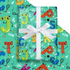 LeZakaa Kids Wrapping Paper Roll, Funny Cartoon Alphabets with Sport Theme Design, Fun Gift Wrap for Classroom Decor, School Party, Baby Shower, Back to School, Mini Roll 17 in x 16.4 ft