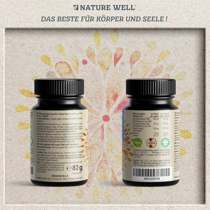 Omega-3 Vegan 60 Capsules High Dose, 2000 mg Omega-3 Algae