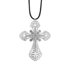 UHANBUT Bling Cross Car Hanging Ornament, Crystal Rhinestone Car Rear View Mirror Charm, Diamond Mirror Pendant, Universal Vehicle Interior Decoration Accessories for Men/Women Present (Silver)