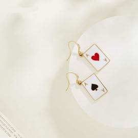 Chereda Playing Cards Red Hearts Spades Earrings For Women Square Hook Earrings For Women Wedding Engagement Exquisite Jewelry
