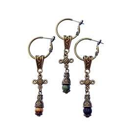 Bronze Hoop Earrings for Men Celtic Lucky Knot - Pirate Hoop Gemstone Earrings - Dangle Lava Rock Tiger Eye Taiwan Jade Men's Earring Single