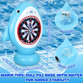 JolliLudo Inflatable Pool Toys, Shark-Shaped Dart Board Game, Pool Games for Beach & Backyard, Summer Beach Water Toys for Adults Pools Summer Luau Hawaiian Supplies