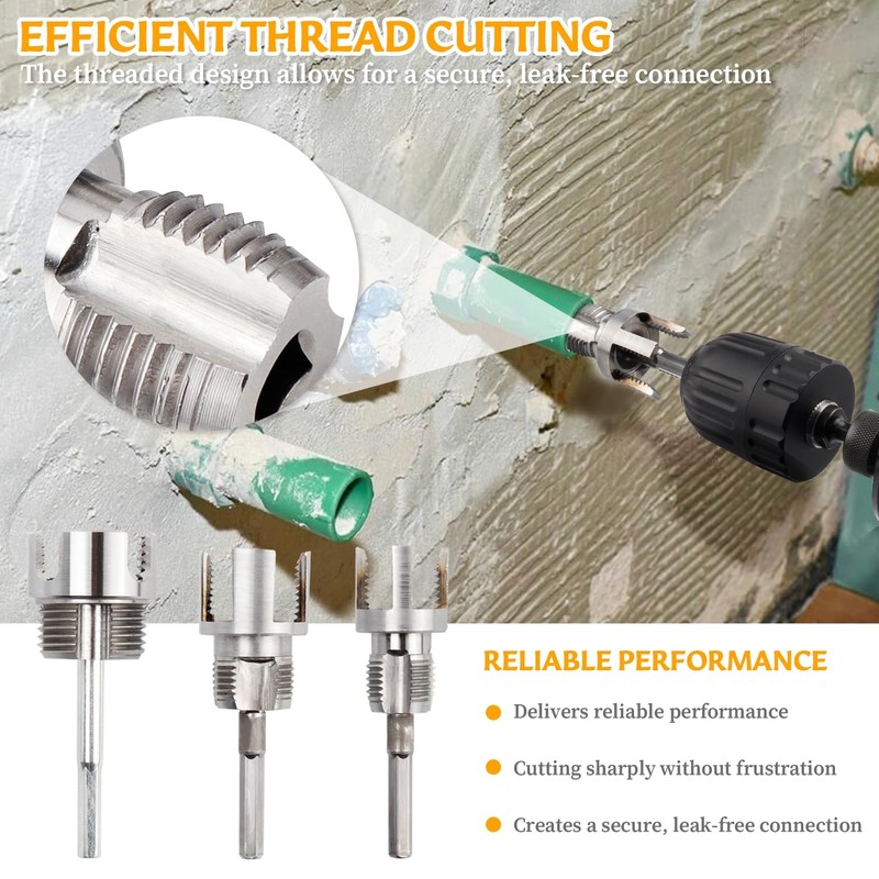 3Pcs PVC Pipe Threader Kit, 1/2, 3/4 and 1 Inch