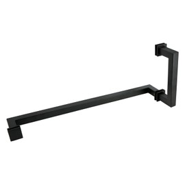 Top Hardware Stainless Steel 304 Round/Square 6"" Shower Door Pull Handle 18"" Towel Bar Combination, Matt Black Finish, Square (6"" + 18""), SSST457B