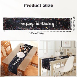 Hejo Table Runner Birthday Decoration, Thick Party Tablecloth Decoration, Happy Birthday Decoration, Reusable Birthday Decoration Table for Birthday Party Decoration (Black, 33 x 183 cm)