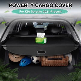 Powerty Cargo Cover for 2021-2023 2024 2025 Kia Sorento Accessories Trunk Security Cover Retractable Shielding Shade Black