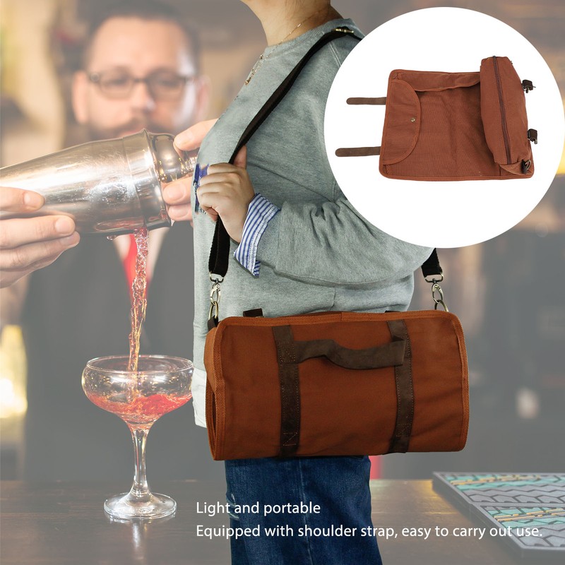 Bartender Tool Bag Canvas Leather Bartender Roll Bag Portable Multiple
