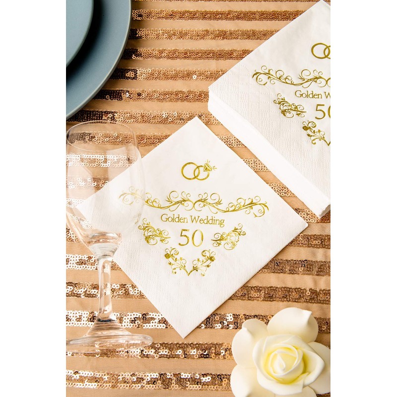 Crisky 50th Anniversaray Napkins, Gold Foil Text, 50th Anniversary Party