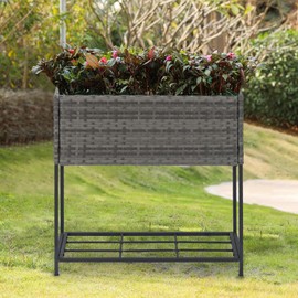 SUNNYPARK Tall Planters for Outdoor Plants Rattan Modern Elevated Planter Box with Removable Liners Indoor Outdoor Porch Patio Flower Pot (27.5’’ x 12’’ x 27.5’’)