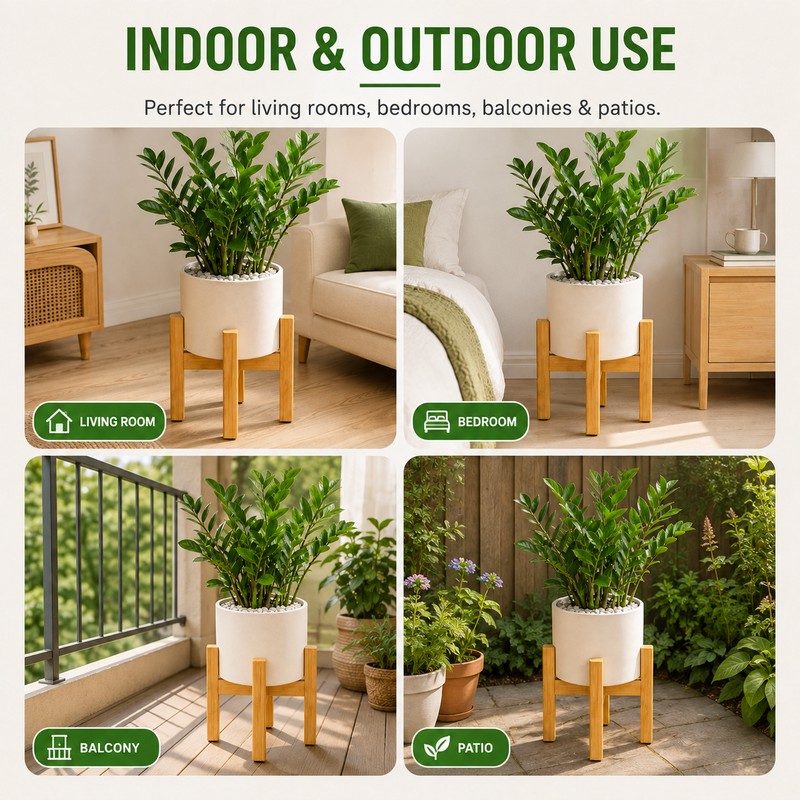 Natural Bamboo Plant Stand – 4-Legged Indoor & Outdoor Flower