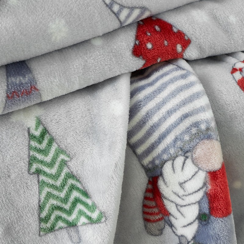 Catherine Lansfield Christmas Gnomes Fleece Cosy 130x170cm Blanket Throw Grey