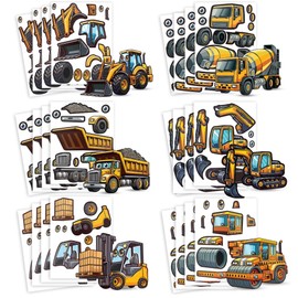 24 Make A Construction Truck Stickers for Kids - Create Your Own Escavator, Dump Truck, Cement Mixer, Roller, Front Loader, & Fork Lift - Easy to Use, No Mess Truck Sticker Sheets - Great Party Favor