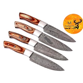 M DAMASCUS CUSTOM MADE HAND FORGED DAMASCUS STEEL KITCHEN CHEF STEAK KNIFE SET 1395