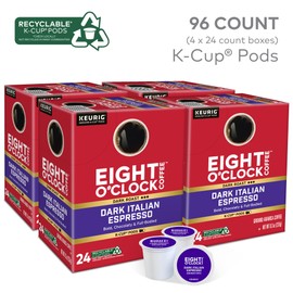 Eight O'Clock Coffee Dark Italian Espresso Roast Keurig Single-Serve K-Cup Pods, Dark Roast Coffee, 96 Count