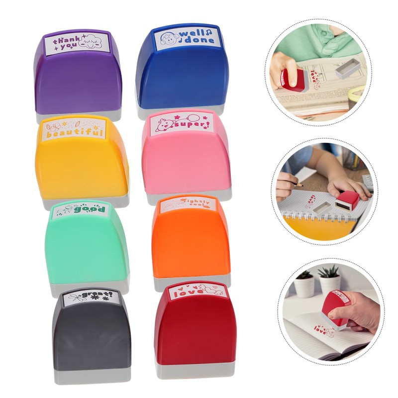OHPHCALL 8pcs Attractive Notebook Stamps for Teacher Reward Seal Fun