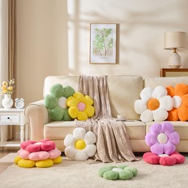 CANGHI Flower Pillows Flower Shaped Throw Pillow Cute Daisy Flower Pillows Flower Seating Cushions for Adults Kids Home Bedroom Sofa Chair Couch Decor (White+Pink, 15.74 inch)