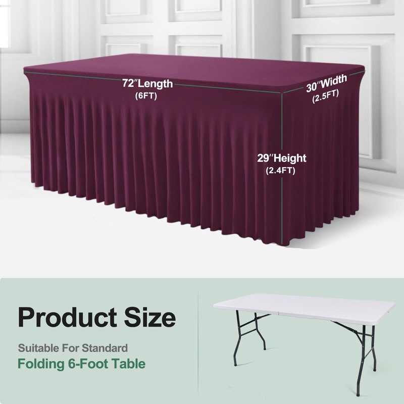BDDC Table Skirts for Rectangle Tables 6ft - One-Piece Burgundy