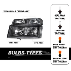 SOCKIR 4pcs Headlight Assembly Compatible with 04-12 Chevy Colorado / 04-12 GMC Canyon / 06-08 Isuzu I-Series Headlamps with bumper lights Black Housing with Clear Reflector w/Bulbs