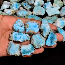 Natural Larimar Raw Slice Gemstone- Healing Crystals for DIY Jewelry Making -Loose Natural Cabochon -Perfect for Crafting Unique Jewelry Designs (5 pcs, 25-35 mm)