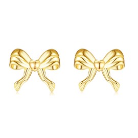 DAYLINLOVE Gold Bow Earrings 925 Sterling Silver Bow Stud Earrings Bow Ribbon Jewelry Gifts for Women Girls