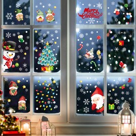 Christmas Window Clings Decorations for Glass Windows 210 Pcs Winter Snowflakes Snowman Santa Christmas Tree Decorations Double-Sided Reusable Cute Winter Holiday Window Stickers Decals
