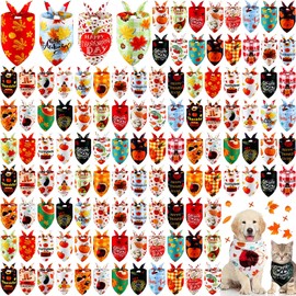 Sanwuta 120 Pcs Fall Dog Bandanas Bulk Thanksgiving Dog Bandanas Adjustable Pumpkin Pet Bibs Triangle Scarf Holiday Costume Accessories for Small Medium Large Pets Grooming Supplies