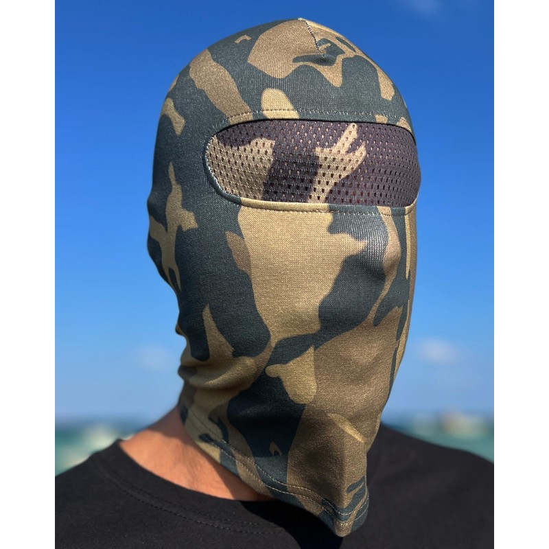 Sturmhaube in Olive Camouflage mit Netz vor Augen für Absolute