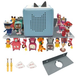 Chedin Tonie Metal Shelf, Fully Magnetic Toniebox Shelf for 30 Figures + Box, Wall Shelf Storage Shelf for Toniebox, Tonier Shelf Tonie Box with Cut-Out (Stainless Steel, Grey)