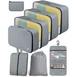 HOTOR Packing Cubes for Suitcases - 8 Pieces, Light Packing Cubes for Travel, Premium Suitcase Organizer Bags Set, Space-Saving Luggage Organizers, Travel Accessories and Essentials, Grey