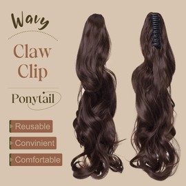 TESS 18 Inch Claw Clip Ponytail Hair Extensions Curly Wavy Ponytail Extension #Light Brown Hair Extension for Women 140g