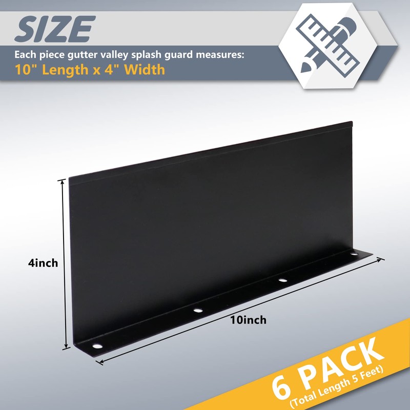 Flamorrow 6 Pack Aluminum Gutter Valley Splash Guards, Rainwater Roofing