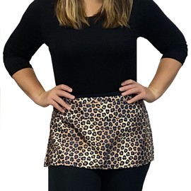 Plum Hill Cheetah Leopard Cute Waitress Apron with Pockets for Teachers, Aprons 2-pack for Waiters, 3 Pockets Half Waist, Restaurant Coffee Shop Vendor