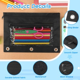 Zhehao 200 Pcs Pencil Pouches for 3 Ring Binder, Bulk Zipper Pencil Pouch Pen Case with Mesh Window Cloth Double Pocket 3 Hole Bag for Storing School Office Supplies (Classic)