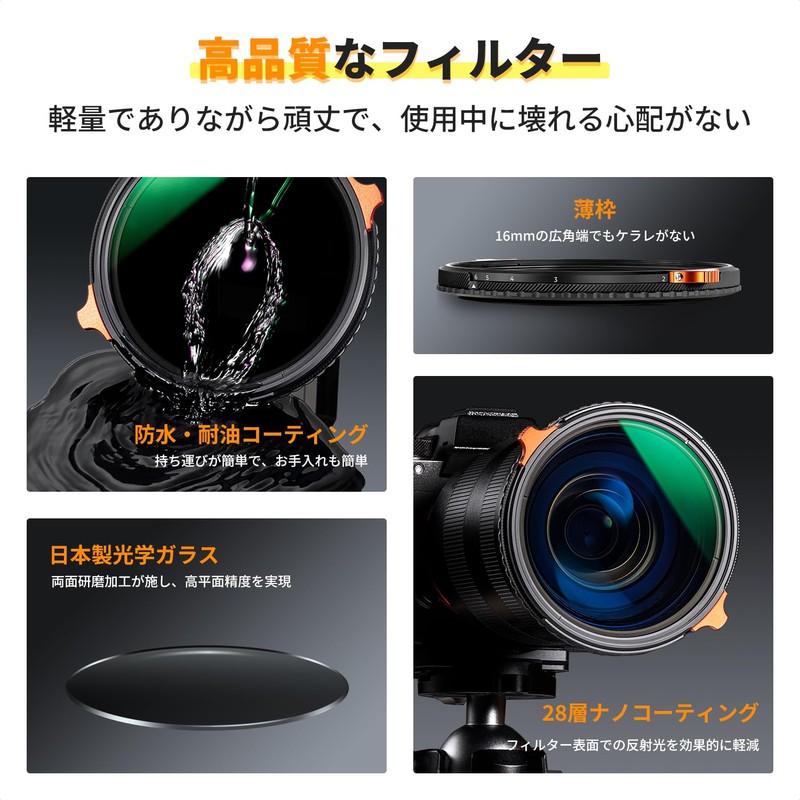 K&F Concept 40.5mm Variable ND Filter, ND4-64 & CPL Filter,