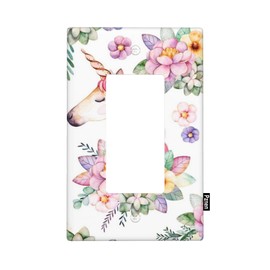 Pznen Cute Unicorn Single Rocker Light Switch Cover Plate Cute Unicorn Boho Pink Floral Wall Plate 1-Gang Rocker Plug Outlet Covers for Teen Girls Room Fun Novelty Gift