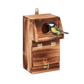 Relaxdays Great Tit & Redstart Nesting Box with Cleaning Flap Wooden Hanging Bird Nesting Box Natural