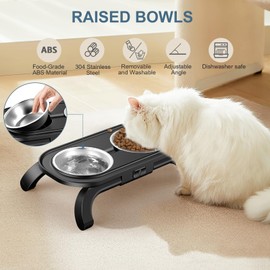 Ankilo Newest Raised Dog Bowls, Stepless Height from 2.1” to 4.5”, Adjustable Angle, 15° Perfect Feeding Angle, Adjustable Elevated Pet Bowls for Cats and Medium Small Dogs