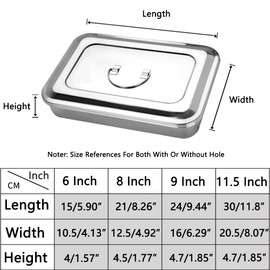 Stainless Steel Instrument Storage Hole Box with/without Holes Tools 6/8 / 9/11.5 Inchs Surgical Instruments Storage Box 4 Sizes for Choose