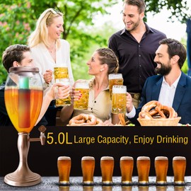 5L/169oz Mimosa Drink Tower with 2 Detachable Ice Tube and LED Light, Margarita Beverage Dispenser for Party Gameday Bars, Keep Fresh & Cold,Easy to Clean (Rose Gold Finish)