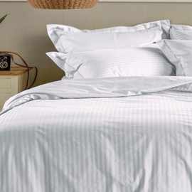SLEEP-NEST White Stripe Oversized King 120x120 Inch Duvet Cover Set 3 Piece 100% Pure Cotton Sateen Weave with Zipper Closure 600TC All Season Breathable 10x10ft Cover for Comforter, Super King