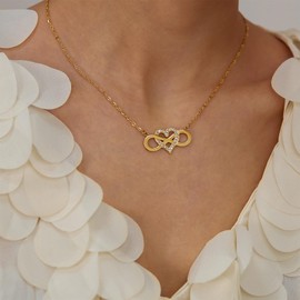 Erimberate Bohemian Crystal Heart Choker Necklace Heart Infinity Chain Necklace Gold Infinity Symbol Pendant Necklace Cz Paved Heart Collar Necklace Jewelry for Women