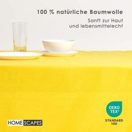 Homescapes Yellow Cotton Tablecloth 4 Seater Square 137 x 137 cm (54 x 54 Inches) Washable Hand Woven 100% Plain Cotton with Decorative Ladder Stitch Edge